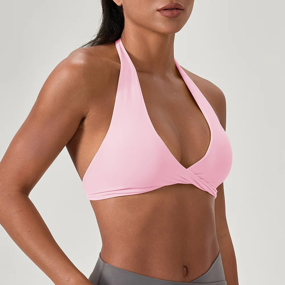 YOGA Naked Feeling Strappy Padded Sports Bras for Women - Fitness Workout Top Criss Cross Back Yoga sports Bras No steel ring