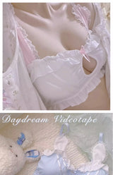 MOYISU Kawaii Lolita Bra Set, Bunny Ear Cutout No Wire Bralette Soft Sweetheart Lingerie Small Bust Pure Sexy Japanese Ya Ma Die
