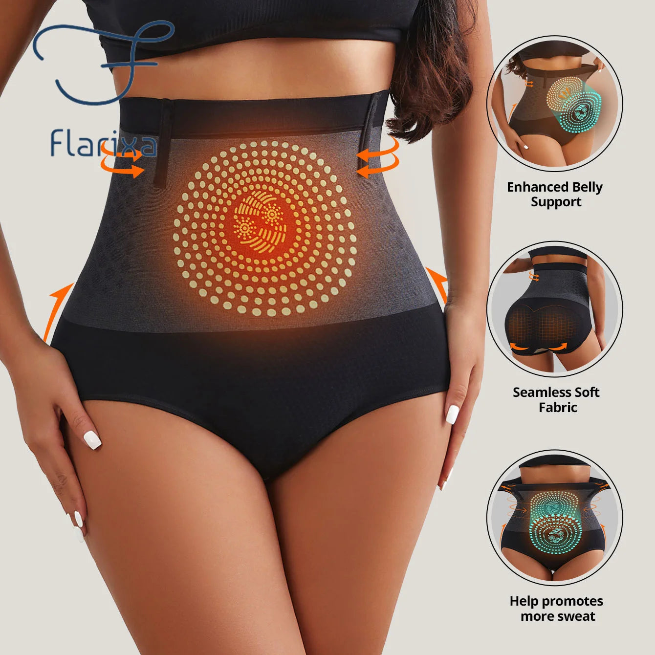 Flarixa 1/2/3Pcs Seamless Women's High Waist Abdomen Control Panties Magnetic Therapy Warm Uterus Underwear Body Shaping Briefs