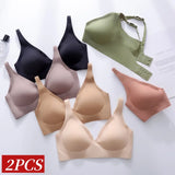 2Pcs/Set Seamless Bras For Women Wireless Underwear Push Up Bralette Soft Padded Deep V Sexy Lingerie Sleepwear Intimates S-3XL