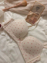 Teenage Sexy Lace Floral Bra Set Comfortable Non-steel Ring Beauty Back Small Breasts Gathered up Support Anti-Sagging Bra Set
