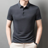 New Men's Business Casual Short Sleeved Bone Flower Solid Color POLO Shirt Fashion Breathable Comfortable Summer Versatile Top
