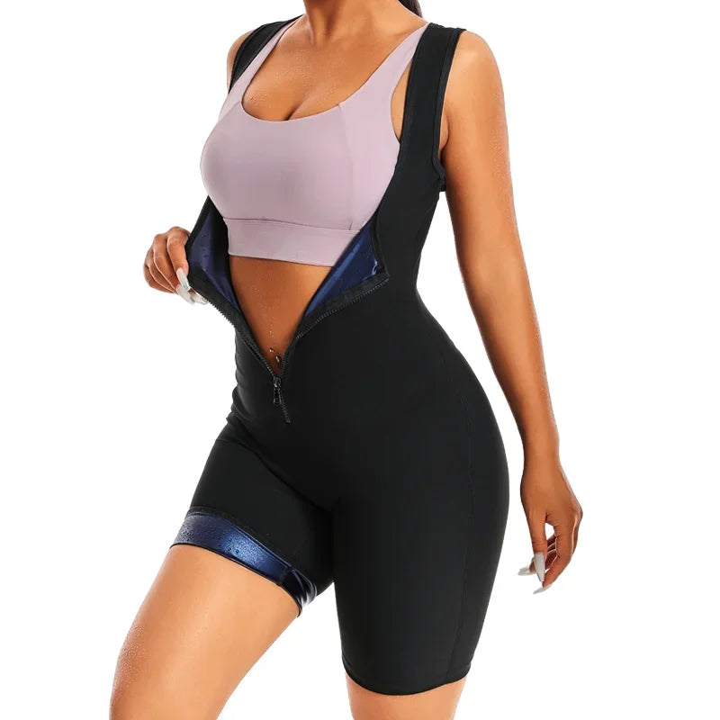 Women Hot Thermo Sauna Bodysuit One Piece Jumpsuit Shapewear Fitness Workout Sweating Bodysuit Body Shaper Thigh Trimmer Shorts