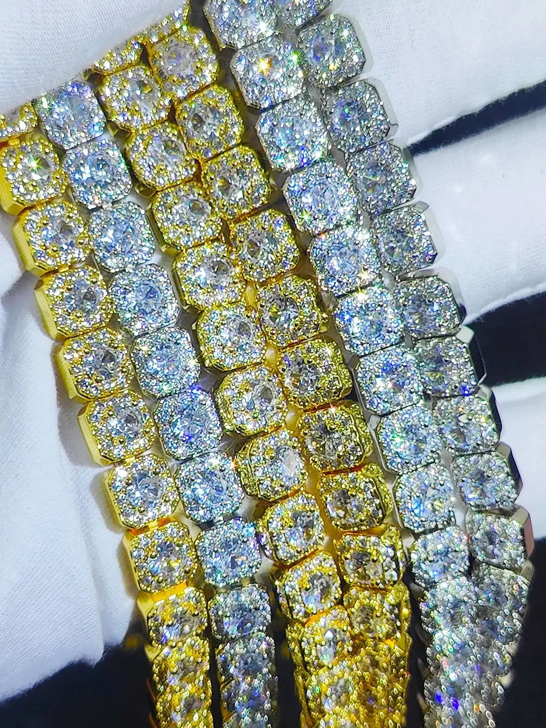 HHIOK Clustered Diamond Tennis Chain Miami Tennis Link Bracelet for Women 7MM Iced Out CZ Cuban Necklace Hip Hop Jewelry Gifts