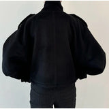 Fashion Short Woolen Coat For Women Stand Collar Full Sleeve Loose Zipper Jacket Female 2025 Spring Autumn Solid Lady Outwear