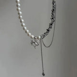 New Irregular Choker Vintage Tassels Zircon Heart Pendant Necklace For Women Female White Imitation Pearl Chain Valentine's Gift