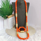 32inches 2Layers orange artifinal nigerian coral bead jewelry set wedding
