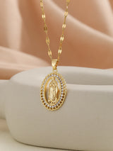 Luxury Gold Plated Multicolor CZ Pendant Necklace, Elegant Vintage Charm Jewelry Gift for Women