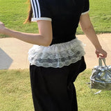 2026 Korean Ins Unique Lace Layered Gauze Skirts Lace Trim A-Line Short Cloth Mini Waist Skirts Harajuku Girl's White Skirts Y2K