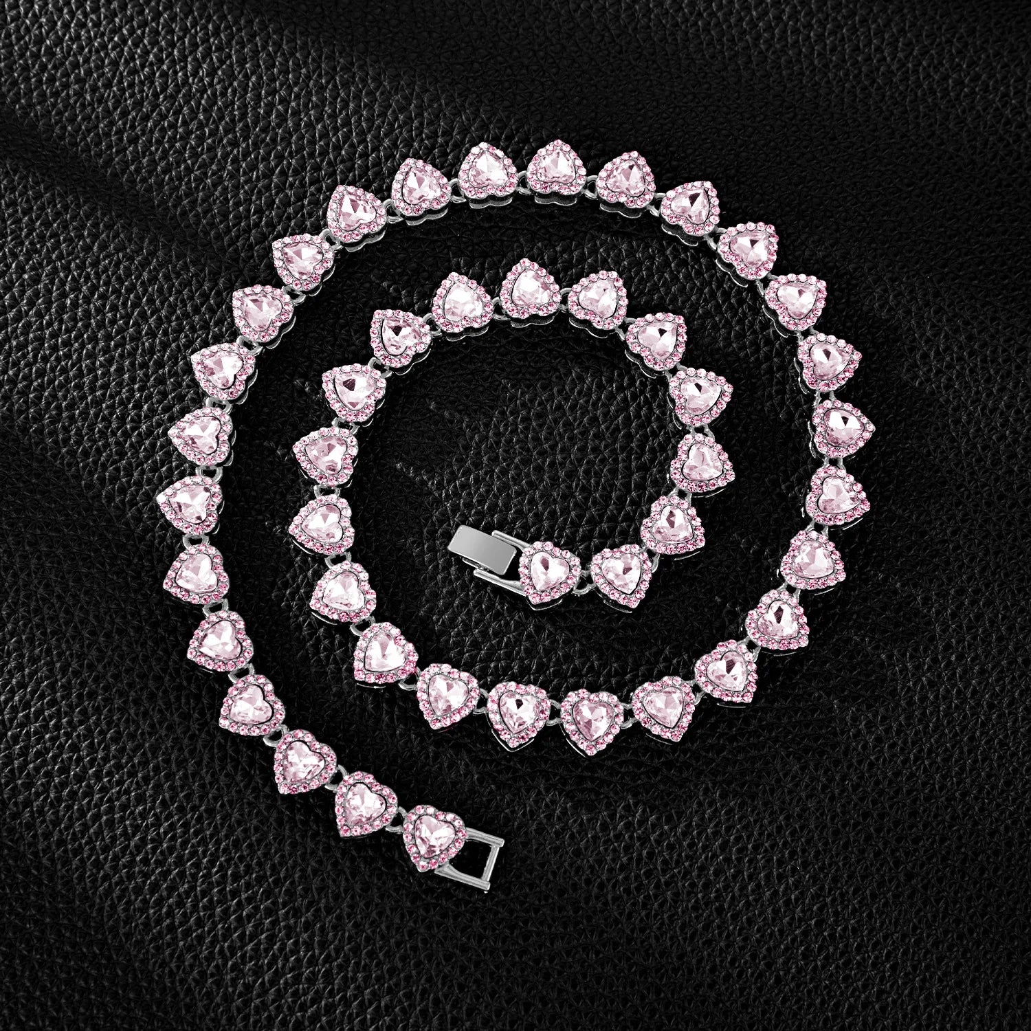 Yupsk 45CM/20CM Shiny Heart Rhinestone Hip Hop Rock Tennis Chain Bracelet Necklace for Women Men Trendy Jewelry Set Gift
