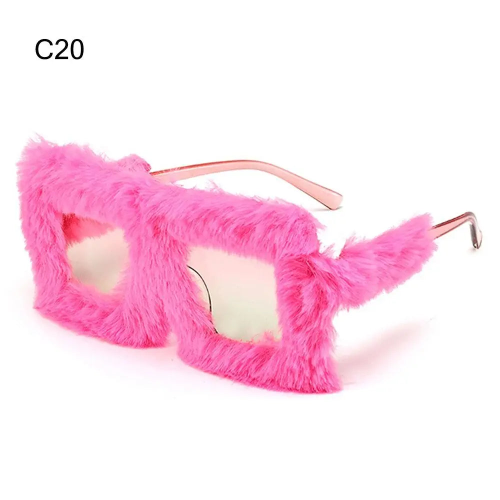Y2K Oversized Plush Sunglasses Style Soft Fluffy Winter Shades Party Christmas Halloween Cosplay Novelty Glasses for Women