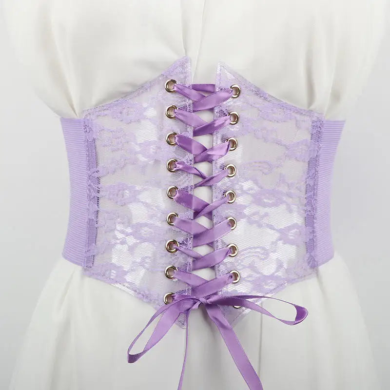 Fashion Women Waist Corset Flower Embroidery Elastic Waistband Black White Red Pink Wide Lace Slimming Body Belts Cummerbunds