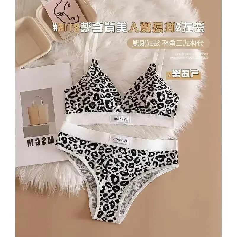 1/3/8Pcs Seamless Bra Set Low Waist Panties Leopard Bralette Sexy Lingerie Set Vneck Sport Brassiere Female Cotton Underwear Set