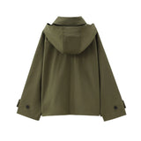 Autumn new European and American style hooded long sleeved lapel jacket single breasted trench coat short jacket
