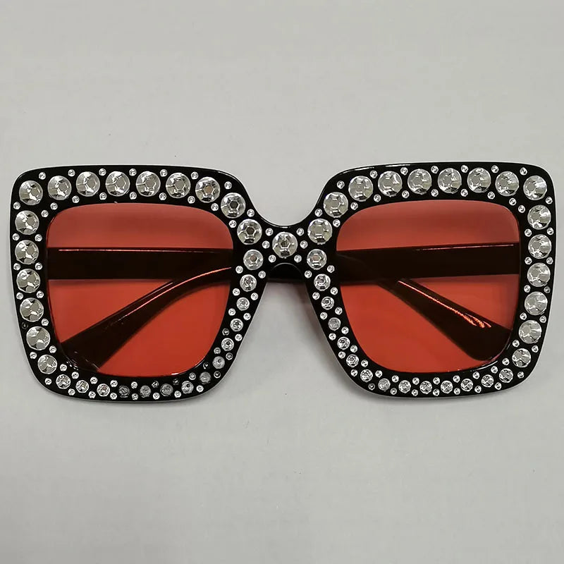 Diamond Oversized Sunglasses Big Square Frame Sunglasses UV400 Crystal Eyewear Retro Rhinestone Frames Eyeglasses