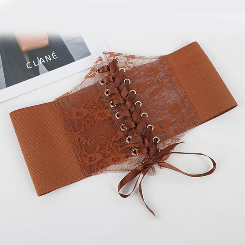 Fashion Women Waist Corset Flower Embroidery Elastic Waistband Black White Red Pink Wide Lace Slimming Body Belts Cummerbunds