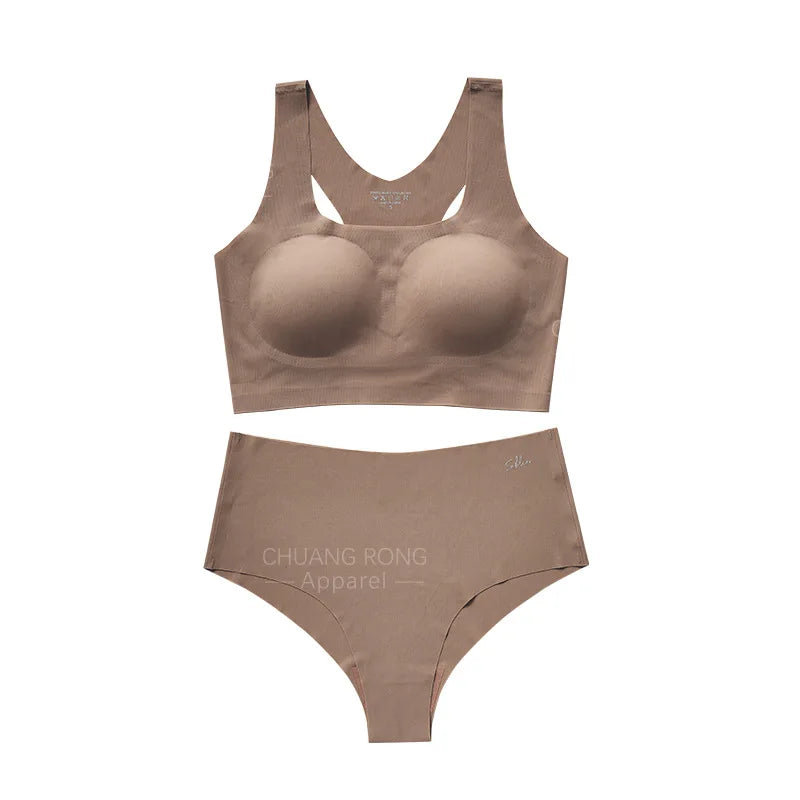 2026 Hot Sale High Quality Latest Design Us Size Stylish Solid Ice Silk Seamless Wireless Bras And Women Underwear Set