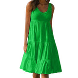 Bohemian Women's Casual O Neck Sleeveless Ruffle Mini Dress Solid Color Beach Tank Top Oversized Loose Dress Plus Size Women3029
