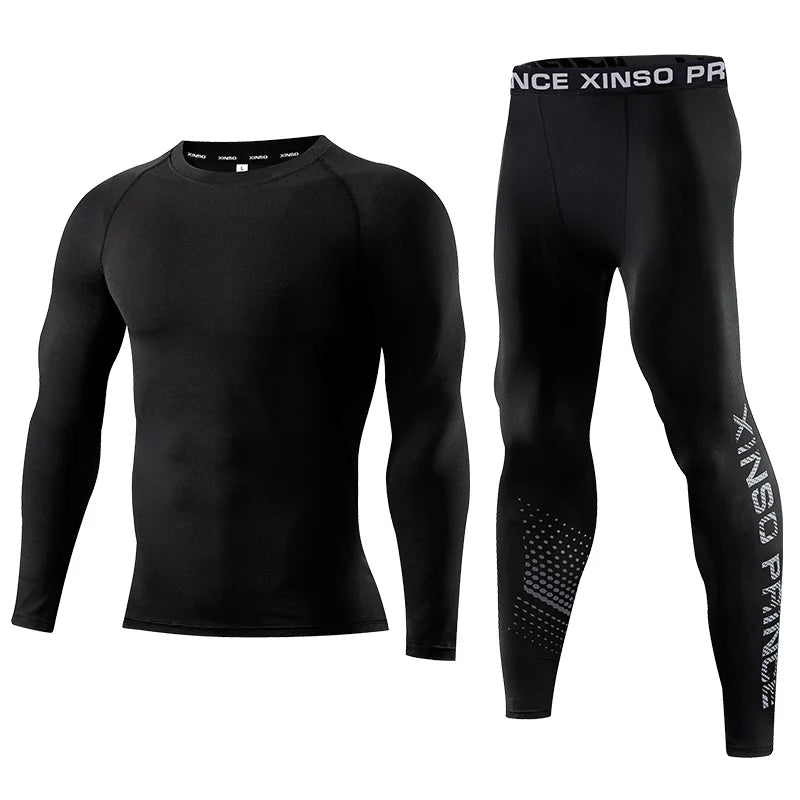 2PCS Men's Compression Sportswear Set Long Sleeve Top Pants Gym Workout Fitness Running Jogging Yoga Training Clothing Suit