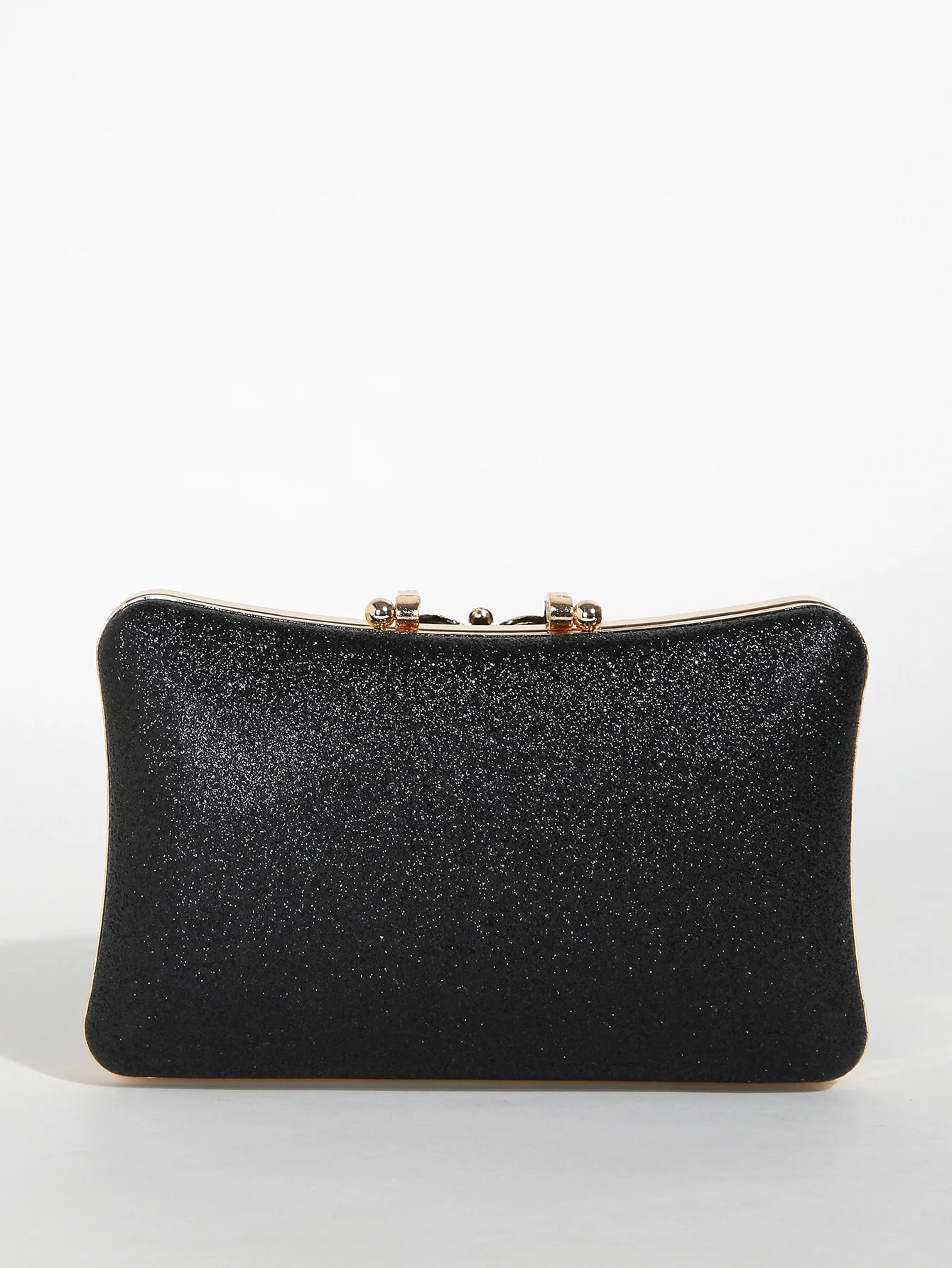 1PC Gold Glitter Clutch Box with Rhinestone Decor Cut-out Flower Flap Lock Closure Elegant Textured Frame Purse for Dinner