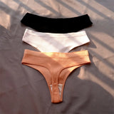 3 Pcs Seamless Ladies Ribbed Cotton Thong Simple Women's Low Waist Bikini Briefs Sports Girls Underwear Plus Size