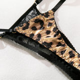 Krasapt Sexy Leopard Printing Lace Patchwork Women Lingerie 3Pcs Sets Romantic Mesh Perspective Intimates Underwear Erotic Set