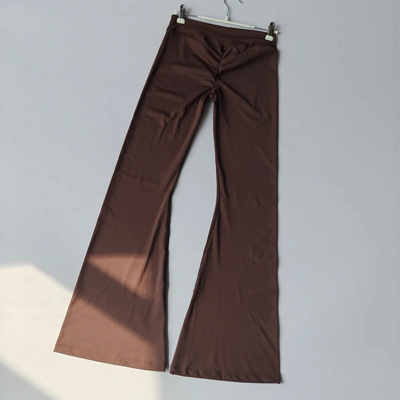 Women's Cross Waist Flare Pants - Booty Lifting Yoga Tights with Ruffle Detail, Quick Dry Wide Leg for Fall Workouts