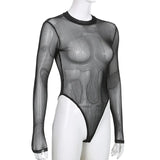 See Through Bodysuit Backless Hollow Out Transparent Club Jumpsuits Women Solid Black Tee Summer Elegant Sexy Streetwear