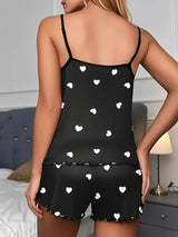 5 Size Choose S M L XL 2XLWomen's Two-Piece Suspender Heart Printed Top and Shorts Women's Casual Printed Pajama Set