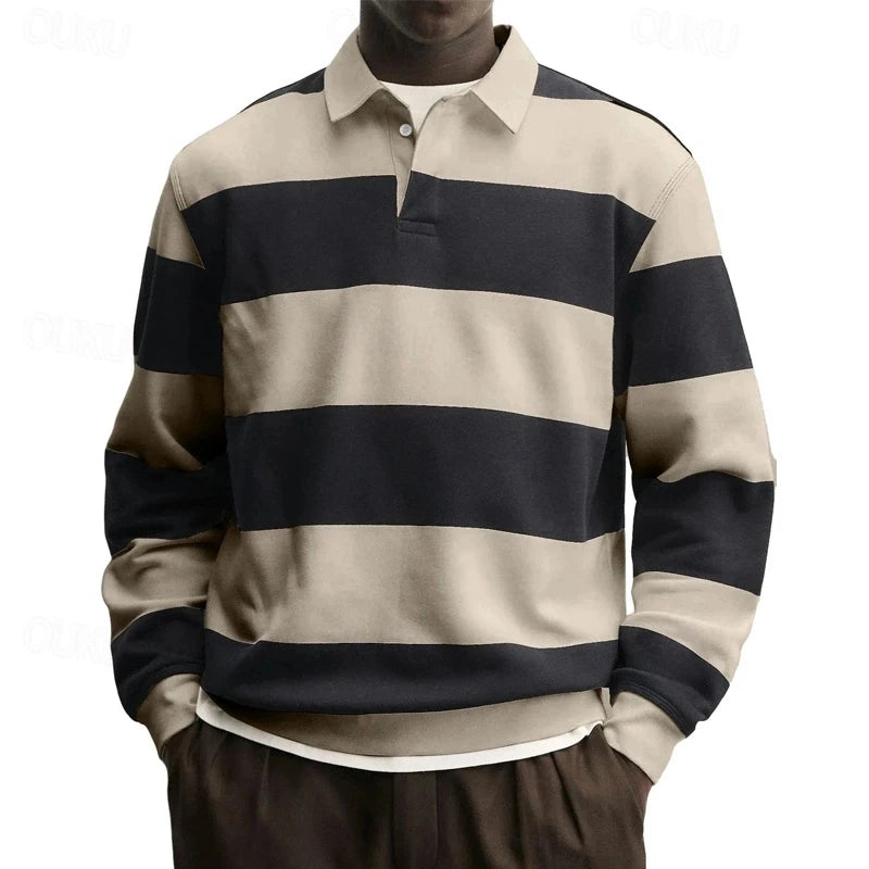 2026 New Striped Graphic Polo Shirts For Men Fashion Autumn Long Sleeve 3D Printed Golf Polo Casual Oversized Business Tops