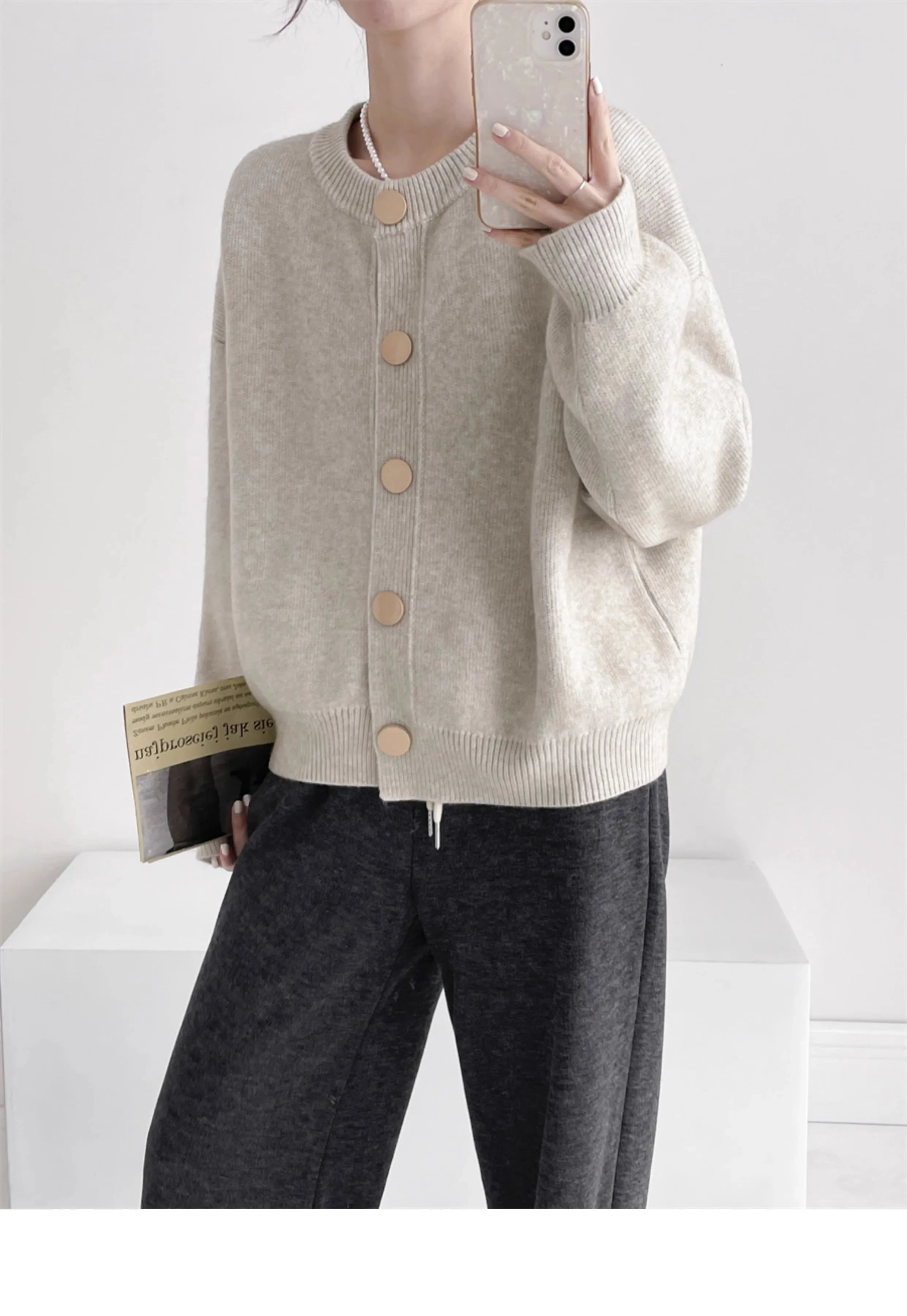 AOSSVIAO Women Cardigans Sweater O-neck Autumn Winter Knitted Loose Cardigans Solid Single Breasted Womens Sweaters