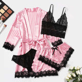 2025New Women's Pajama Fashion 4-piece Set Lace Satin Strap Sexy Pajama Set Dress Skin friendly Comfortable Casual Pajama Skirt