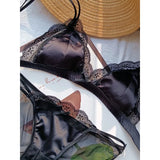 French Style Bralette No Underwire, Sexy Lace Trim Small Cup Lingerie, Cute 3-Piece Bra Set with Comfort Cup Shape Design S-xl