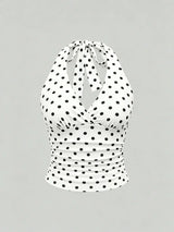 Solid V-neck Backless Halter Crop Top for Women Summer Sexy Y2K Sleeveless Ruched Top Streetwear