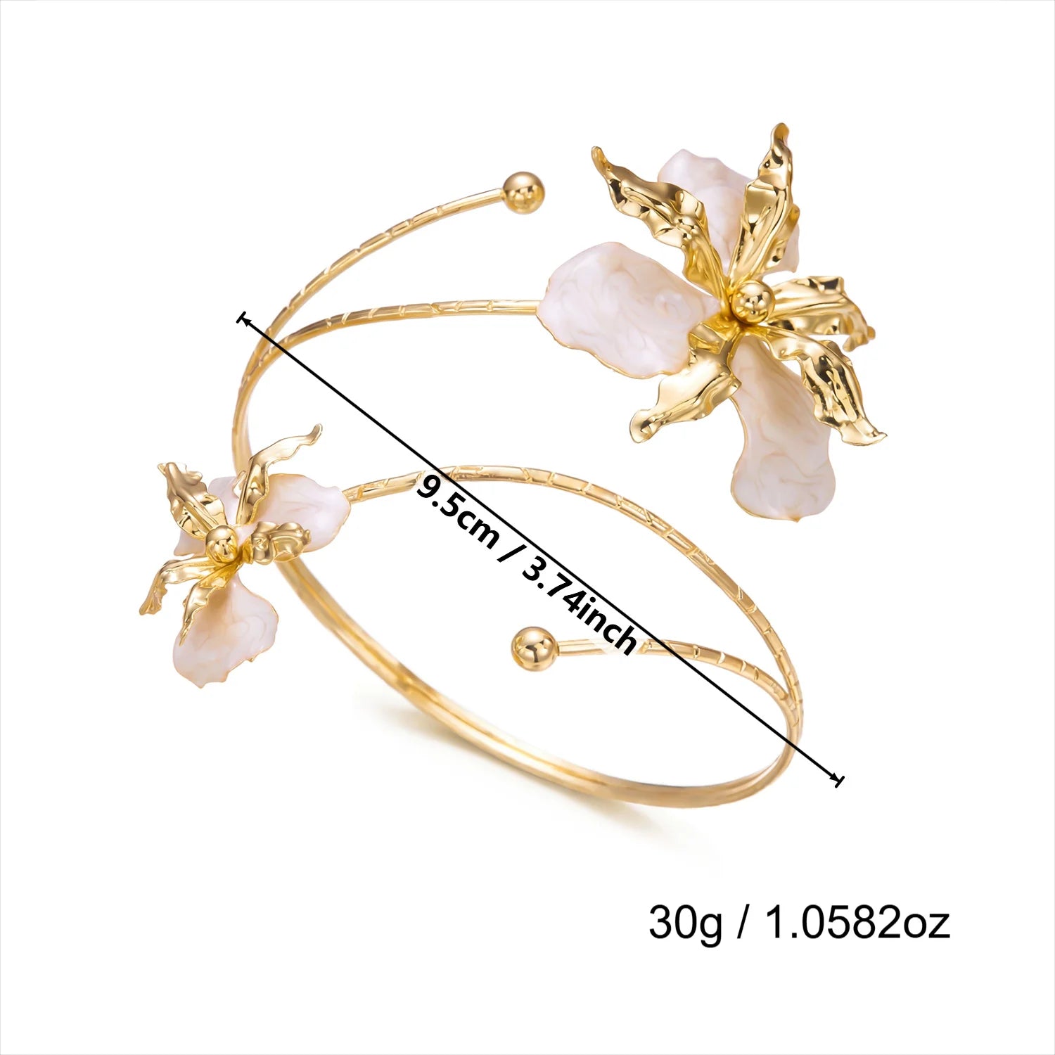 Bohemian Enamel Flower Cuff Bracelets for Women Fashion Gold Color Floral Upper Arm Open Bangle Beach Party Jewelry Gift