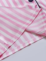 Striped Embroidered Letter Pocket Short Sleeve And Shorts Pajama Set Casual Satin Sleepwear Lapel Collar Classic Print