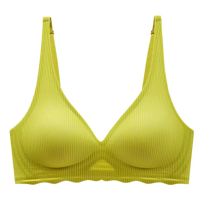 Seamless Women's Bra Small Chest Big Hollow Design Underwear Support Non-removable Semi-fixed Cup One Piece Striped Thin Bra