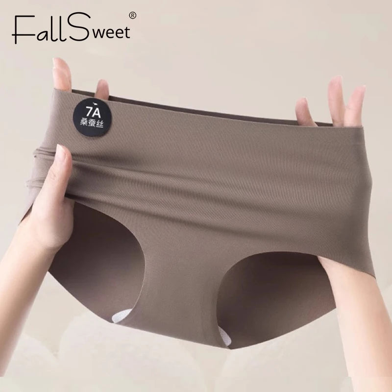 Falllsweet 4Pcs/Set Seamless Silk Briefs For Women Mulberry Silk Panties Comfortable Underpants Soft Lightweight Underwear M-2XL