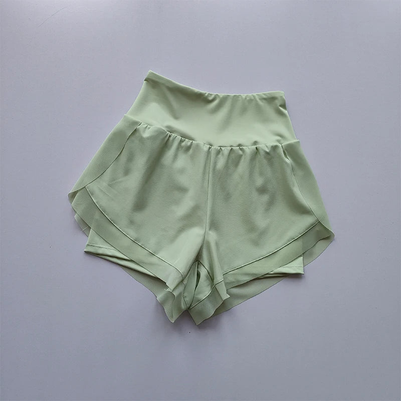 Summer Women's High-Waisted Sports Shorts Mesh Breathable Double-Layer Quick-Dry Gym Fitness Running Cycling Yoga Shorts