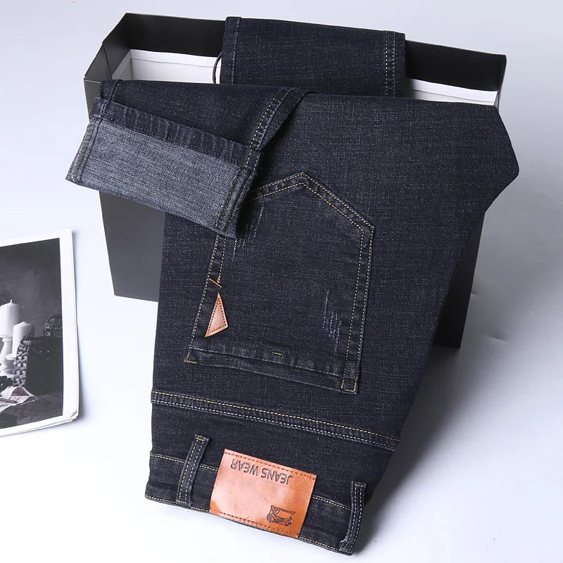 Men Fashion Straight Jeans Men 2026 New Stretch Slim Fit Pants Comfortable Soft Business Denim Trousers Male Brand Clothing