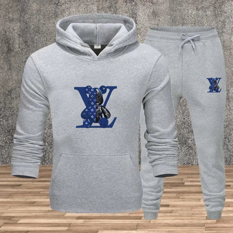 New Men's Printed Hooded Sweatshirt Set Soft Fabric Casual Streetwear Fitness Jogging Sportswear 2-Piece Outfit Comfortable