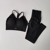 Seamless Yoga Set Women High Waist Scrunch Leggings V Neck Sports Bra 2 Piece Workout Fitness Clothing Quick Dry Gym Suit