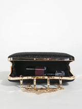1PC Gold Glitter Clutch Box with Rhinestone Decor Cut-out Flower Flap Lock Closure Elegant Textured Frame Purse for Dinner