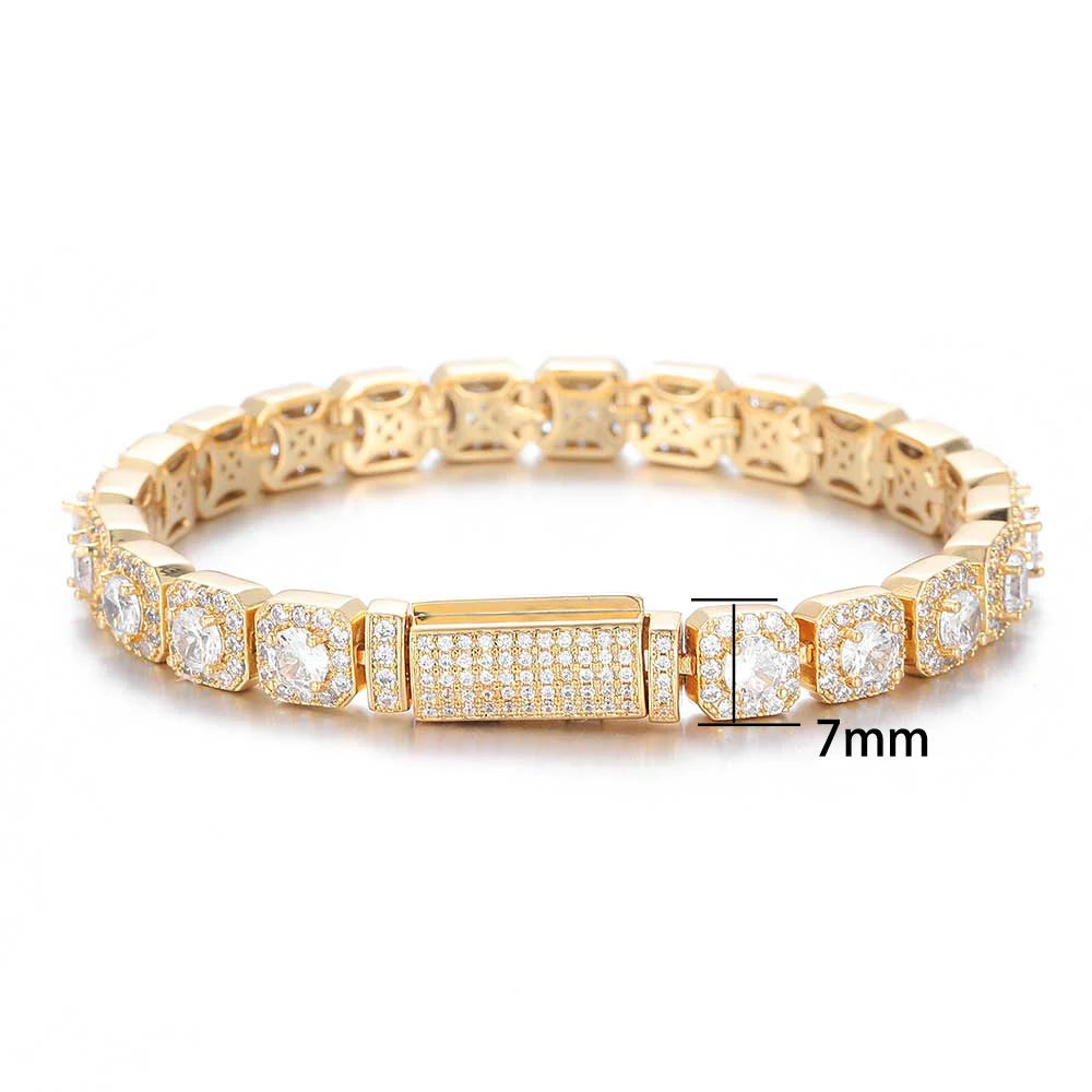 HHIOK Clustered Diamond Tennis Chain Miami Tennis Link Bracelet for Women 7MM Iced Out CZ Cuban Necklace Hip Hop Jewelry Gifts