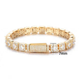 HHIOK Clustered Diamond Tennis Chain Miami Tennis Link Bracelet for Women 7MM Iced Out CZ Cuban Necklace Hip Hop Jewelry Gifts