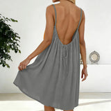 Dress, European & American Vacation Relaxed Style, Backless Elegant Vibe, 2026 Summer New Solid Color Spaghetti Strap Flowy A-Li