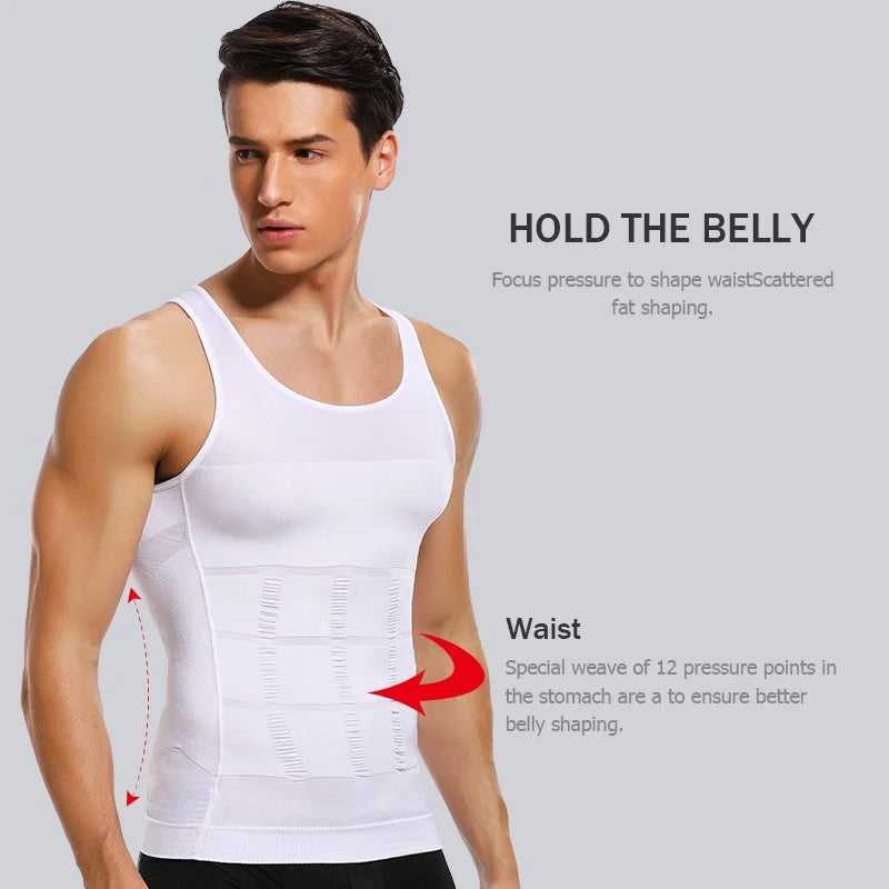 Men Slimming Body Shaper Abdomen Reducer Underwear Tank Top Sleevelss Wide Strap Shapewear Fitness Posture Correct Belly Abdominal Fat Reducer Vest Breathable Soft Waist Trainer S-3XL