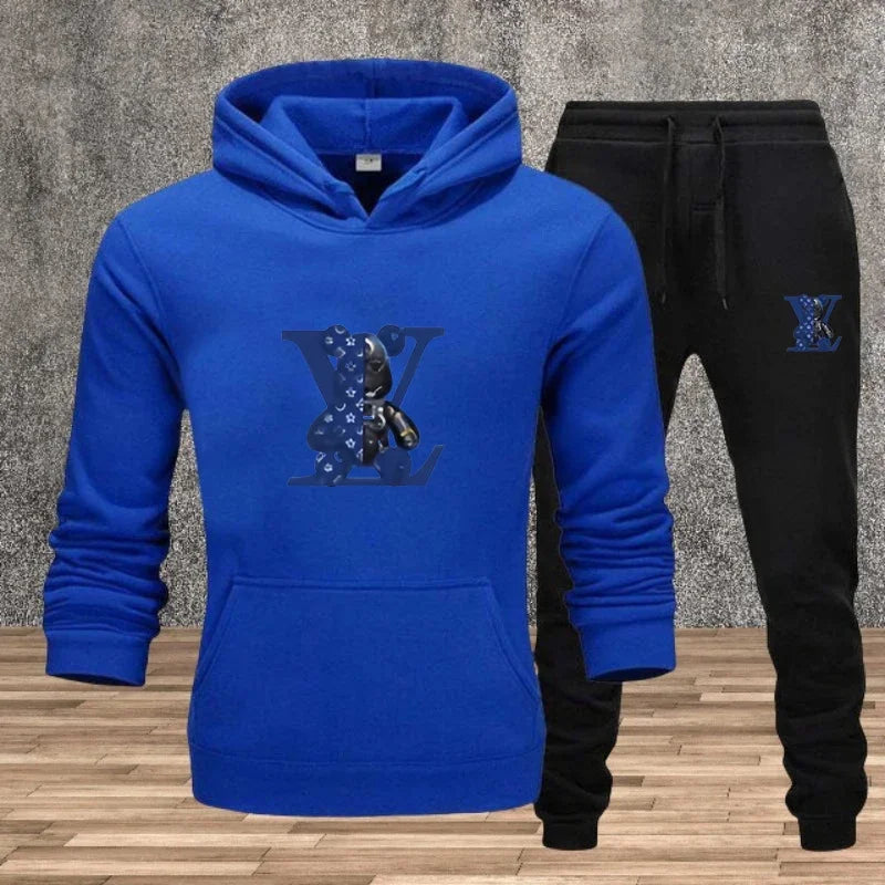 New Men's Printed Hooded Sweatshirt Set Soft Fabric Casual Streetwear Fitness Jogging Sportswear 2-Piece Outfit Comfortable