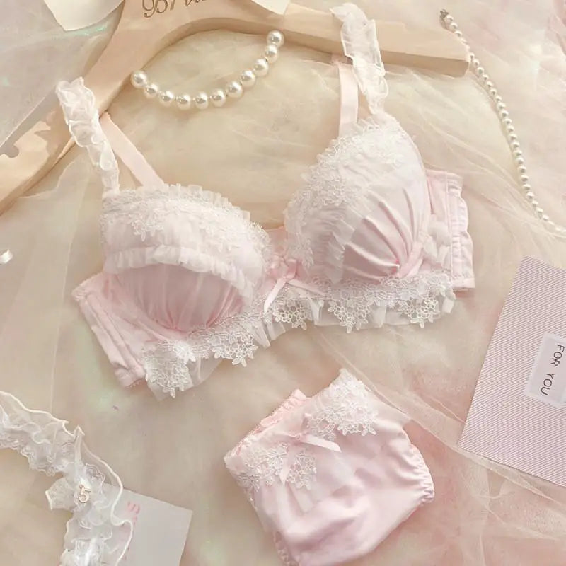 Teen Favorite! MOYISU Japanese Sweet Lolita Bra Set G Cup Heavy Steel Ring Support Heavy Lace Thin Cup Pure Sexy Large Bust CA