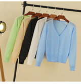Summer Cardigan Women Cropped Korean Fashion Style Female Black Women's Coat Clothing V-neck Ladies Sweater Outerwear Cute Basic